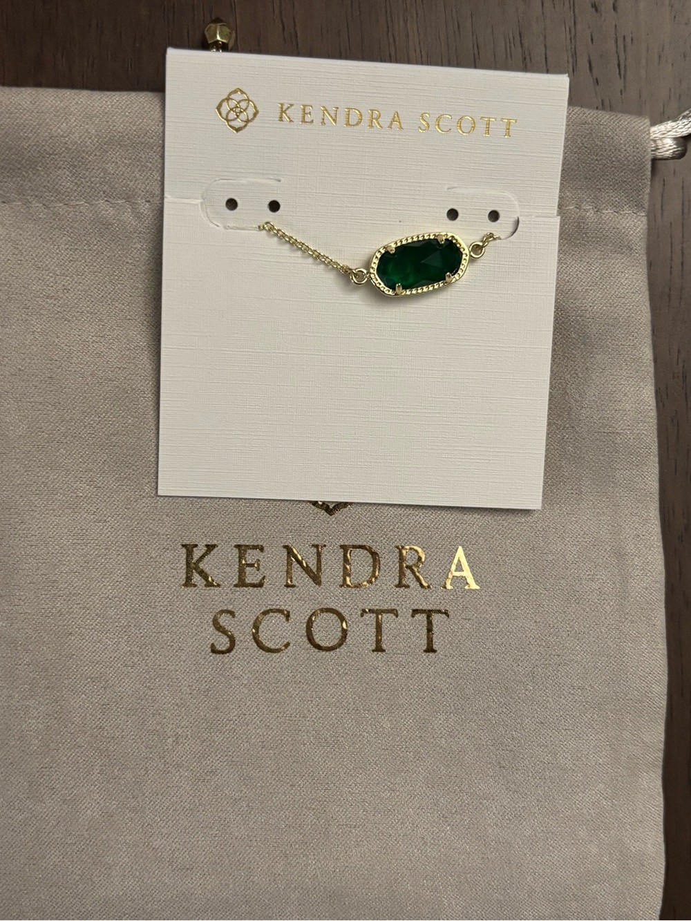 Kendra Scott Gold Bracelet with Emerald Green Glass Stone brand new